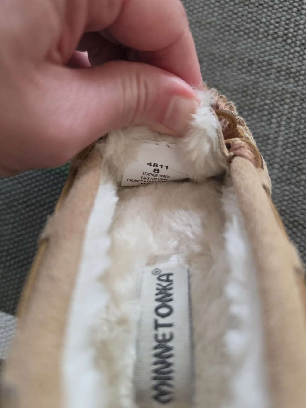 Minnetonka Kids Tan Suede Moccasin Slippers with Faux Fur